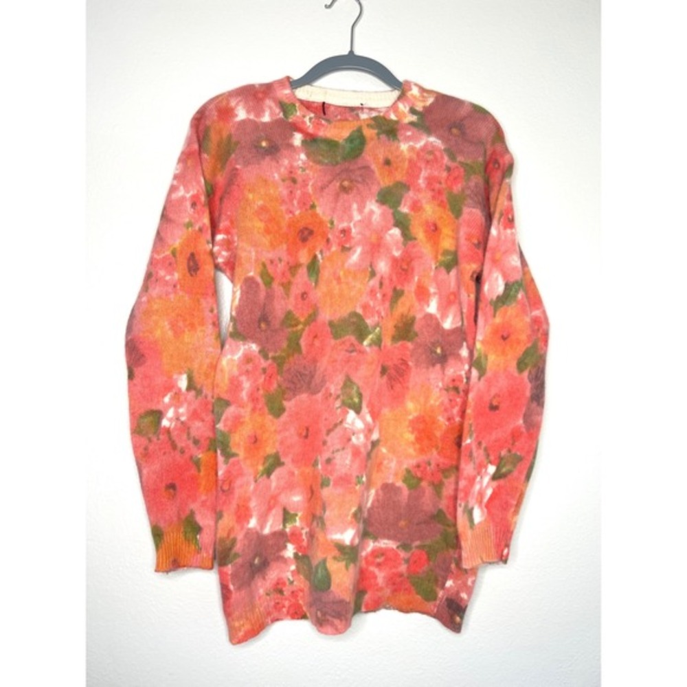 Vintage Womens Floral Knit Sweater‎ Long Sleeve Crew Neck Wool M